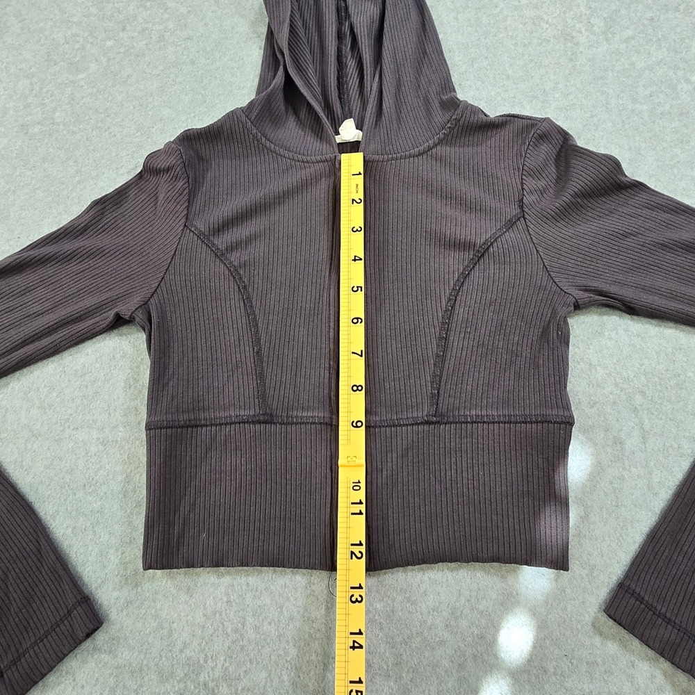 Garage Ribbed Cropped Zip Up Hoodie Dark Purple Gray XS - Picture 7 of 8